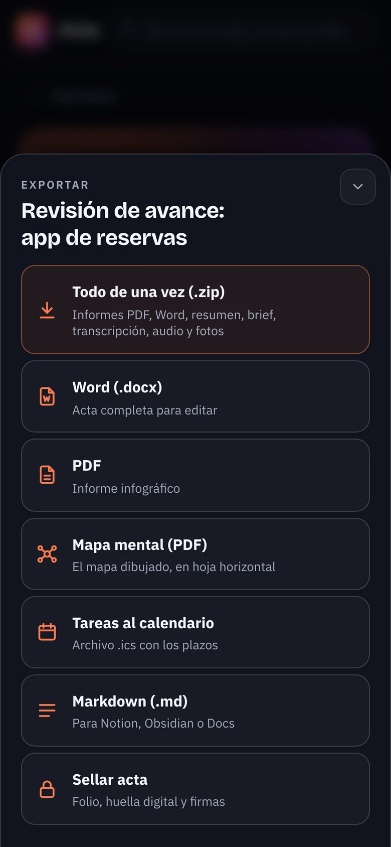 Opciones para exportar
